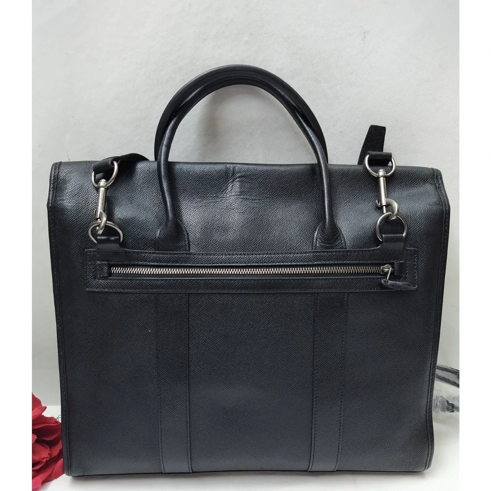 Coach Black Leather Double Handles Pushlock Briefcase Messenger Bag